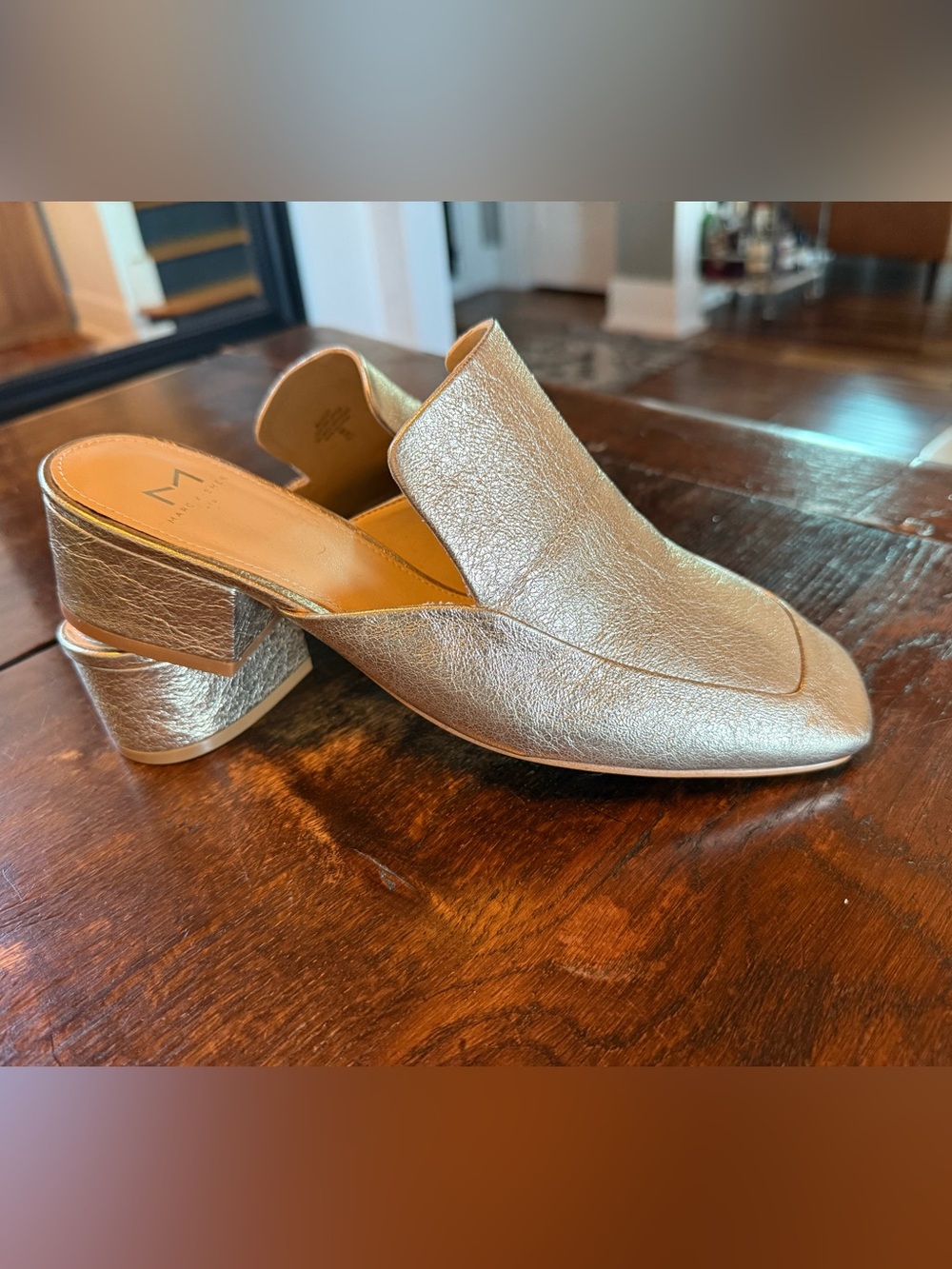 Marc Fisher Metallic Gold Slip-On Block Heel Mules